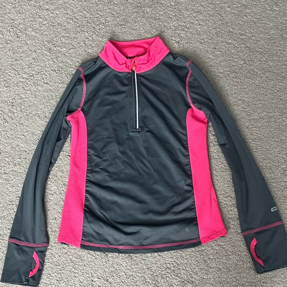 Danskin Now Girls Size M (7-8) Neon Pink & Grey, 1/4 Zip, Thumb Holes